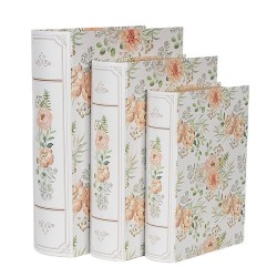 Clayre & Eef Scatola di archiviazione set di 3 Libri 29x24x7/25x20x6/22x16x5 cm Bianco Verde Cartone Fiori