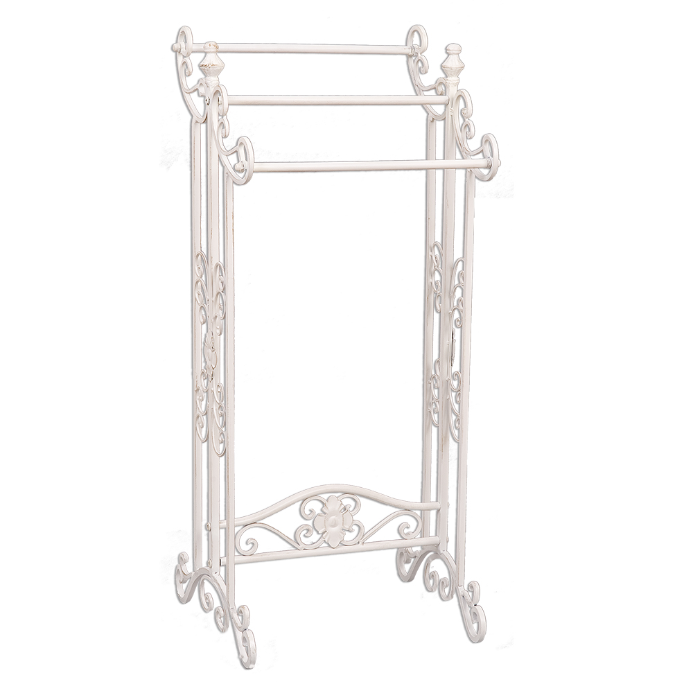 Clayre & Eef Handdoekenrek 40x37x91 cm Wit IJzer Bloemen afbeelding