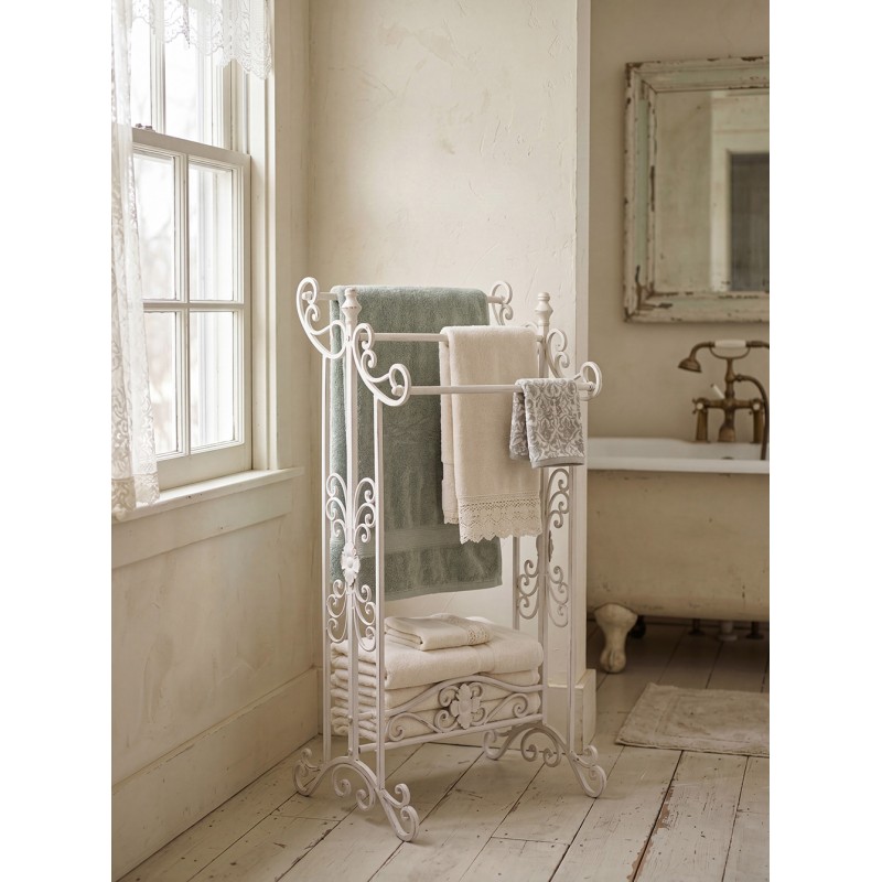 Clayre & Eef Porte-serviettes 40x37x91 cm Blanc Fer Fleurs