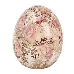 Clayre & Eef Decoratie Ei Ø 10x12 cm Beige Rood Keramiek