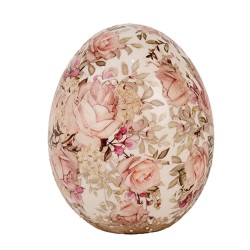 Clayre & Eef Decoratie Ei Ø 10x12 cm Beige Rood Keramiek