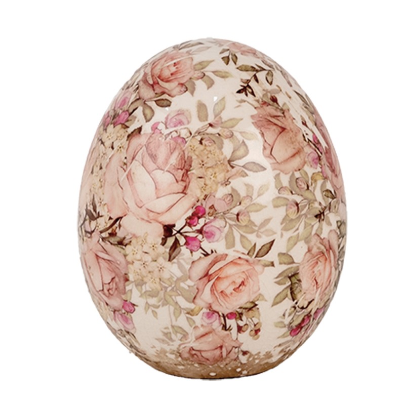 Clayre & Eef Décoration Œuf Ø 10x12 cm Beige Rouge Céramique