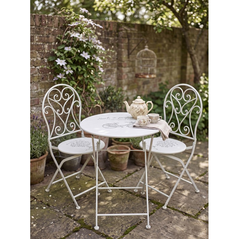 Clayre & Eef Ensemble bistro Table de bistrot Chaises bistrot set de 3 Ø 60x70 Blanc Fer