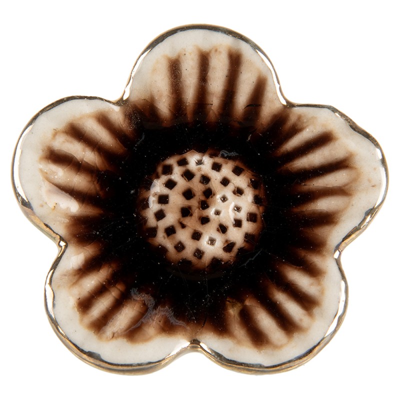 Clayre & Eef Door Knob Flower Ø 5x3 cm Beige Ceramic