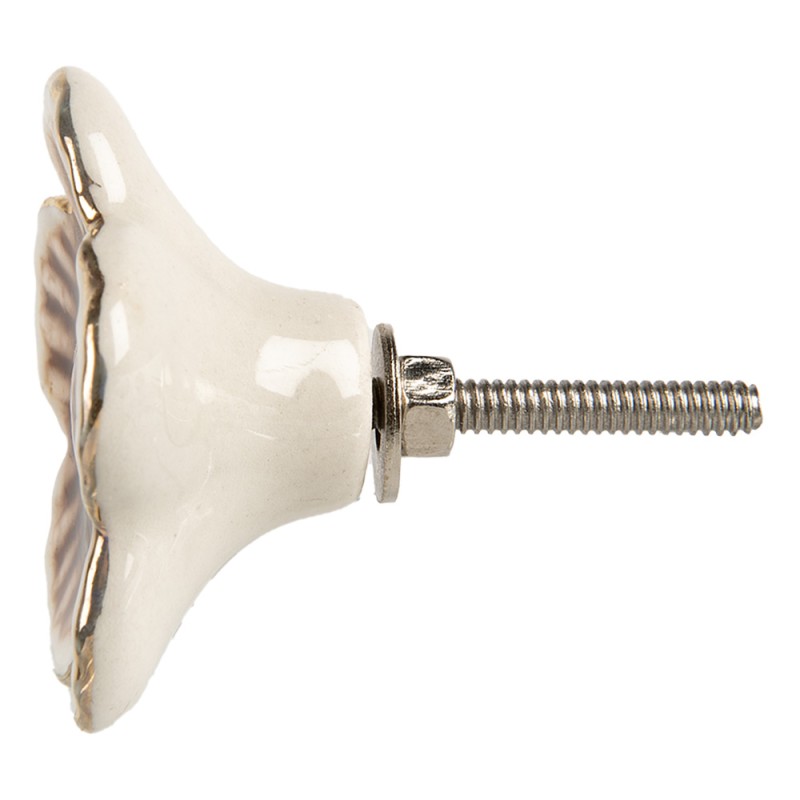 Clayre & Eef Door Knob Flower Ø 5x3 cm Beige Ceramic