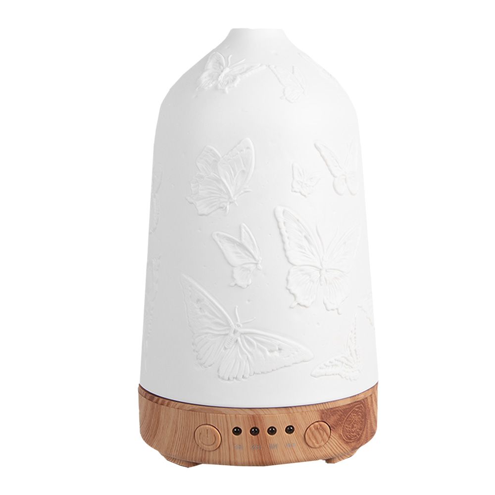Clayre & Eef Aroma diffuser Ø 9x17 cm Wit Porselein Vlinders afbeelding 1