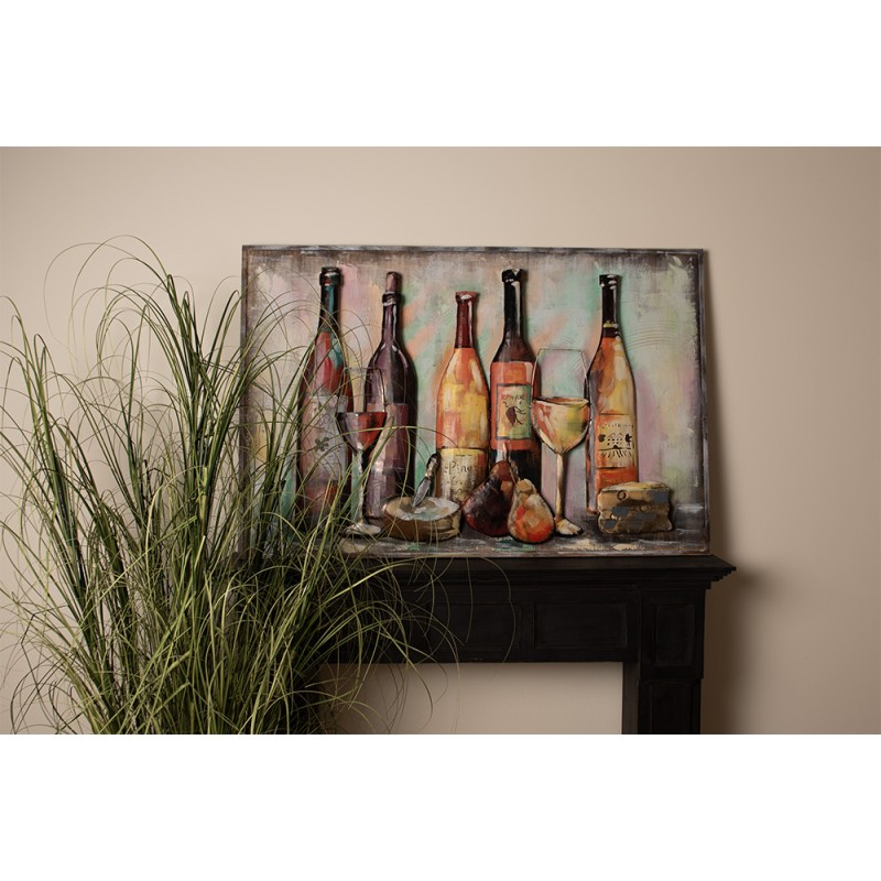 Clayre & Eef 3D Metal Paintings 120x80 cm Brown Red Metal Wine Bottle
