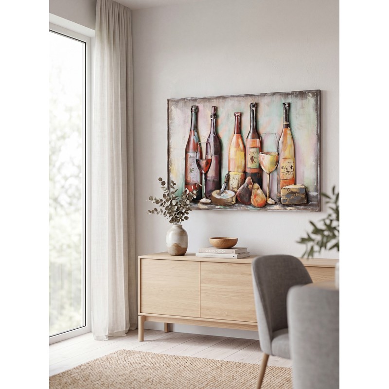 Clayre & Eef 3D Metal Paintings 120x80 cm Brown Red Metal Wine Bottle