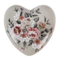 Clayre & Eef Image de décoration Coeur 11x11x4 cm Gris Céramique Fleurs