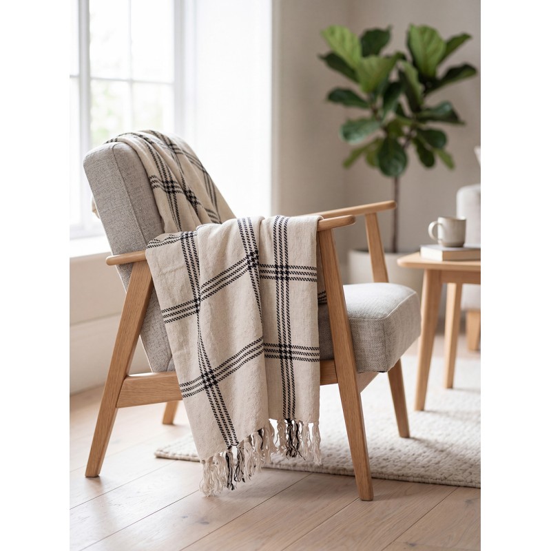 Clayre & Eef Plaid 125x150 cm Beige Nero Cotone Rombi