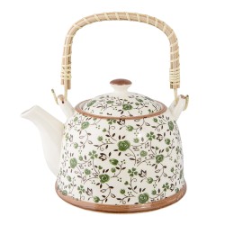 Clayre & Eef Teekanne mit Filter 700 ml Grün Keramik Blumen