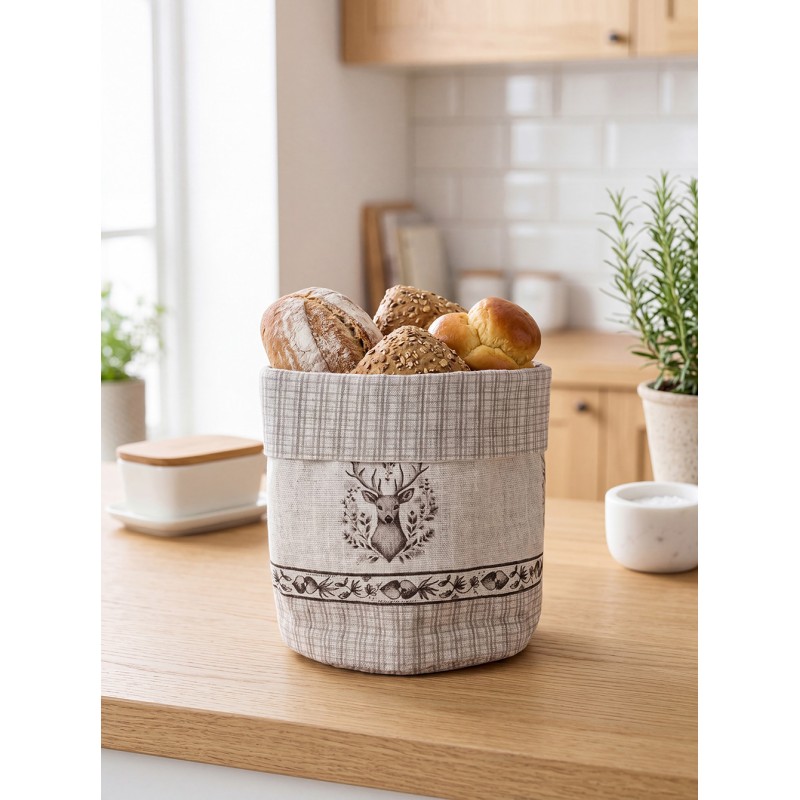 Clayre & Eef Brotkorb Ø 15x16 cm Beige Baumwolle Hirsch