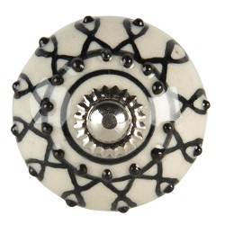 Clayre & Eef Poignée de porte 4x6 cm Blanc Noir Céramique