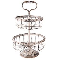 Clayre & Eef 2-Schicht-Etagere Ø 30x50 cm Weiß Eisen