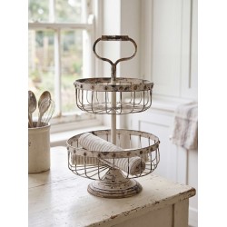 Clayre & Eef 2-Schicht-Etagere Ø 30x50 cm Weiß Eisen