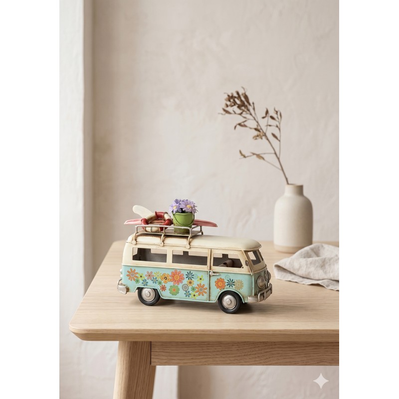 Clayre & Eef Image de décoration Caravane 17x7x11 cm Bleu Beige Métal