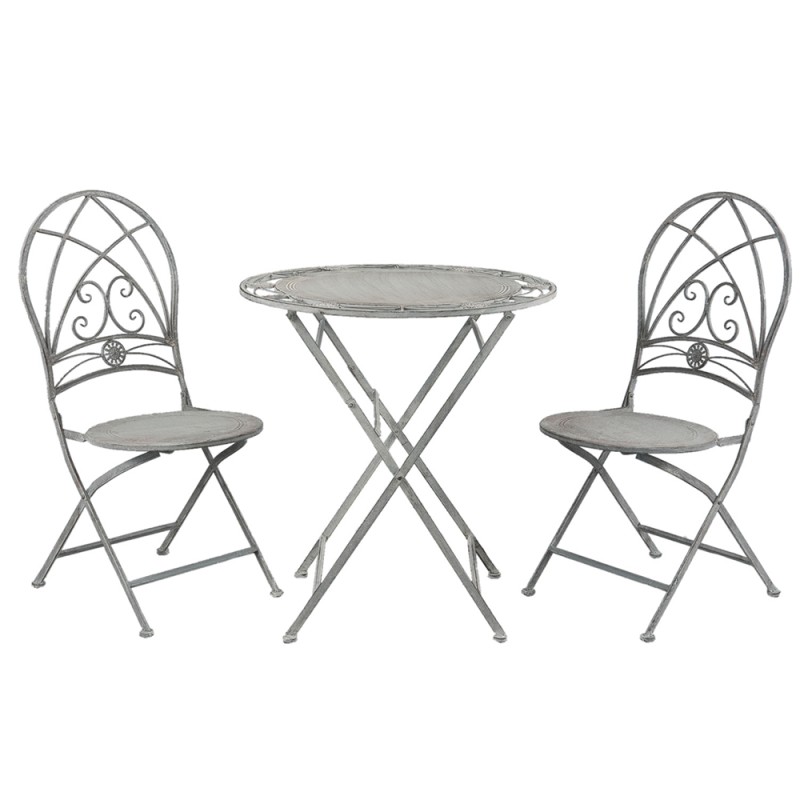 Clayre & Eef Set da bistrot Tavolo da bistrot Sedia da bistrot 3 pezzi Ø 70x76 cm Grigio Ferro