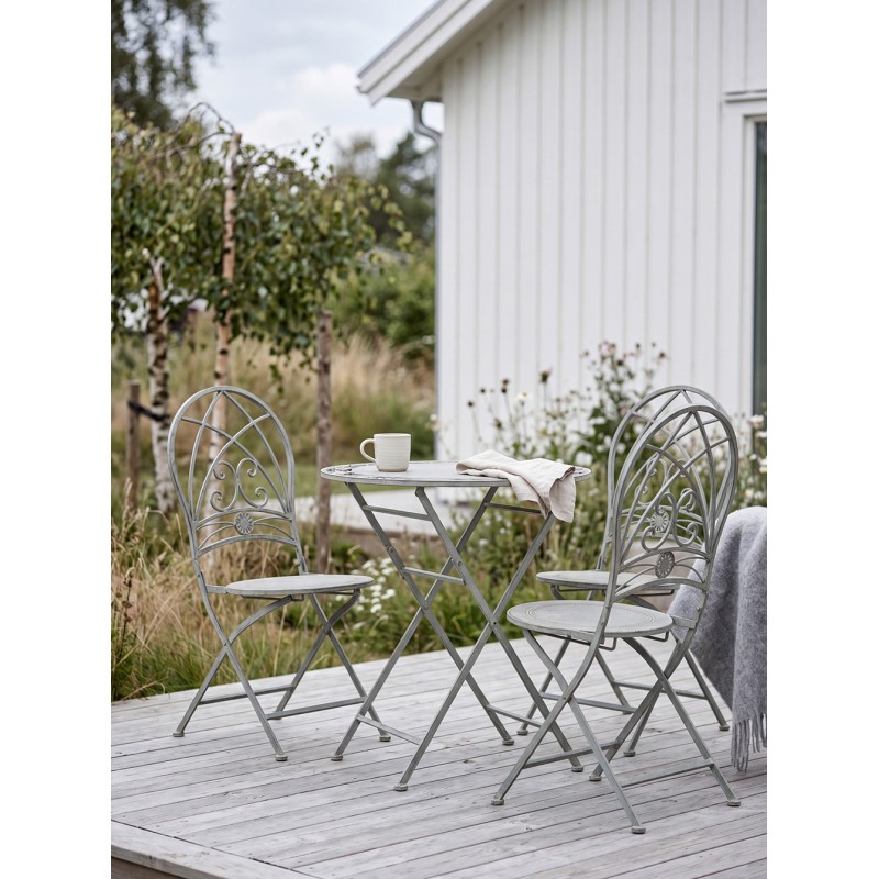 Clayre & Eef Set da bistrot Tavolo da bistrot Sedia da bistrot 3 pezzi Ø 70x76 cm Grigio Ferro