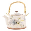Clayre & Eef Theepot met Filter 800 ml Wit Blauw Keramiek Bloemen