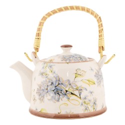 Clayre & Eef Teekanne mit Filter 800 ml Weiß Blau Keramik Blumen