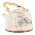 Clayre & Eef Theepot met Filter 800 ml Wit Blauw Keramiek Bloemen