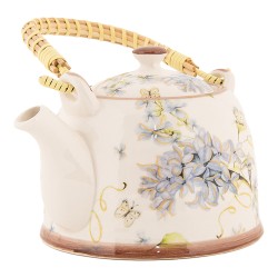 Clayre & Eef Teekanne mit Filter 800 ml Weiß Blau Keramik Blumen