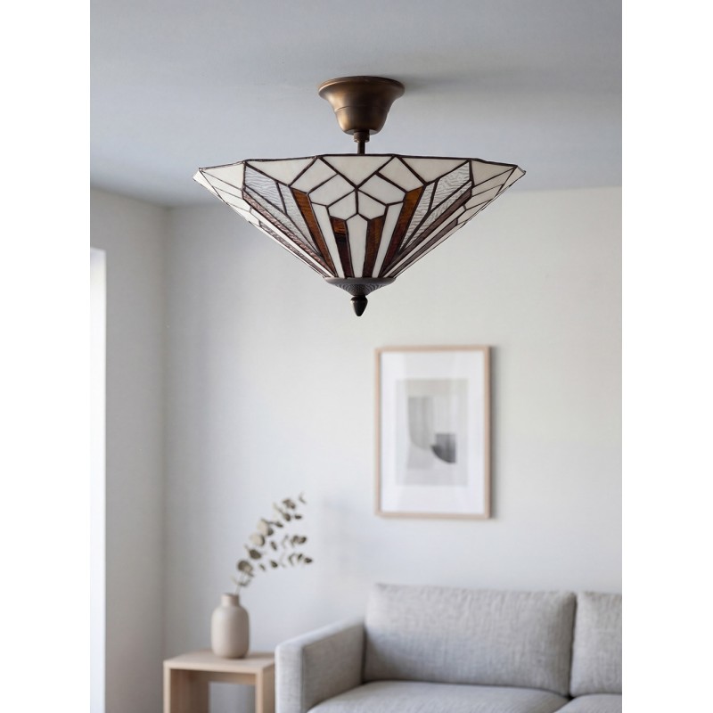 Lumilamp Lampada da soffitto Tiffany Ø 40x28 cm Bianco Marrone Metallo