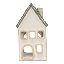 Clayre & Eef Portacandela Casa 7x7x13 cm Grigio Ceramica