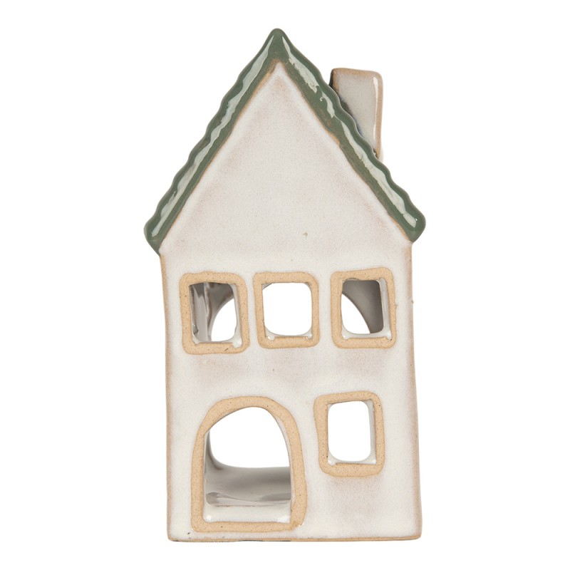Clayre & Eef Portacandela Casa 7x7x13 cm Grigio Ceramica