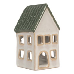 Clayre & Eef Portacandela Casa 7x7x13 cm Grigio Ceramica