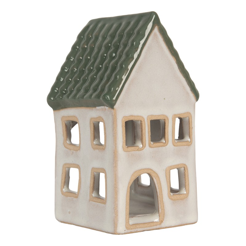 Clayre & Eef Portacandela Casa 7x7x13 cm Grigio Ceramica