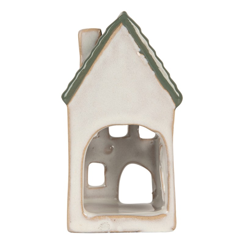 Clayre & Eef Portacandela Casa 7x7x13 cm Grigio Ceramica