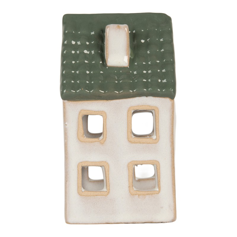 Clayre & Eef Portacandela Casa 7x7x13 cm Grigio Ceramica
