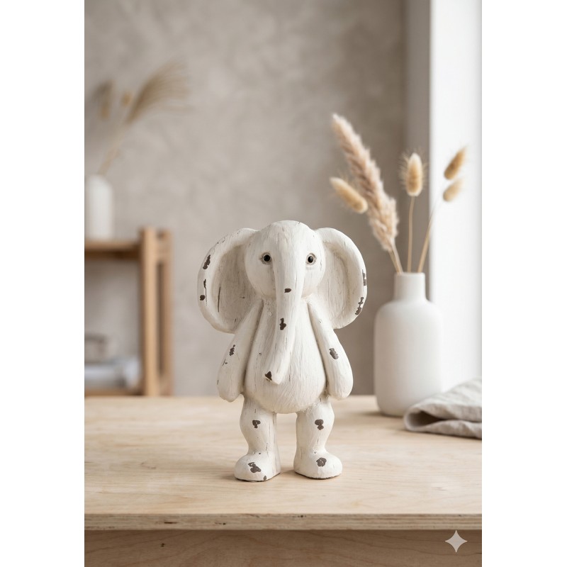 Clayre & Eef Statuetta Elefante 5x4x10 cm Beige Marrone Poliresina