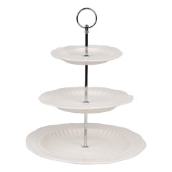 Clayre & Eef Etagere a 3 strati Ø 26x31 cm Bianco Ceramica