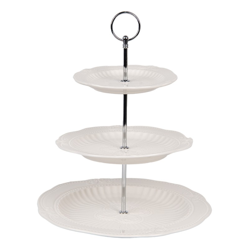 Clayre & Eef Etagere 3 layer Ø 26x31 cm White Ceramic