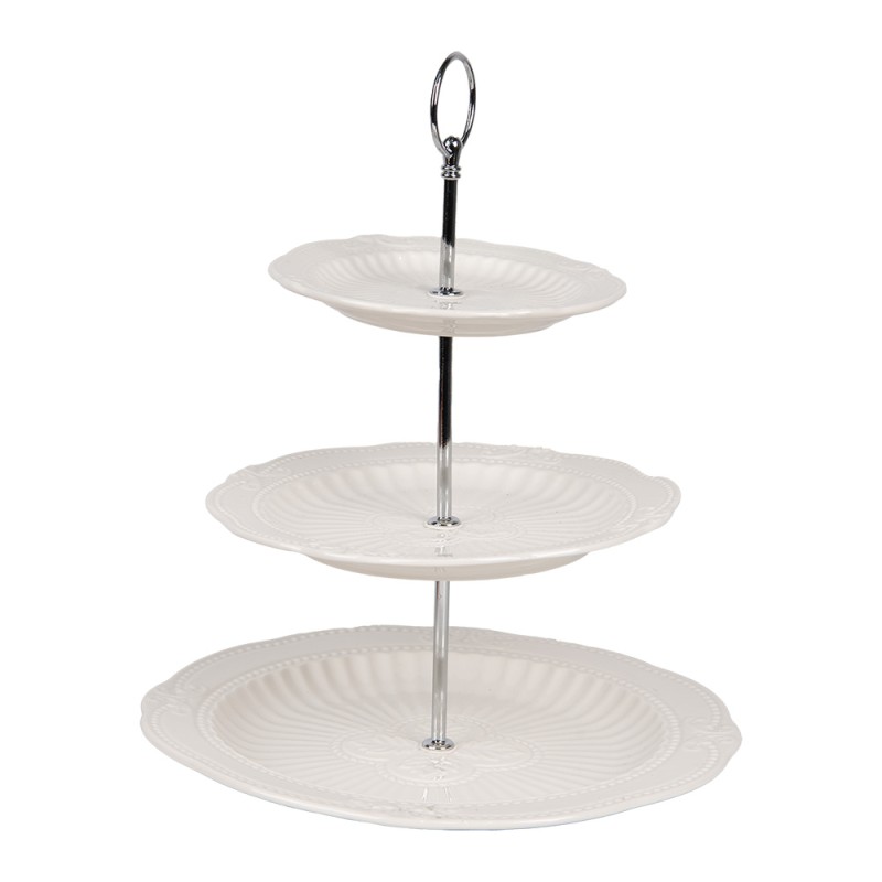 Clayre & Eef Etagere 3 layer Ø 26x31 cm White Ceramic
