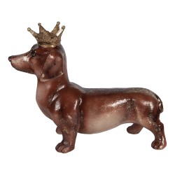 Clayre & Eef Decoratie Beeld Hond Teckel 35x14x28 cm Bruin Kunststof