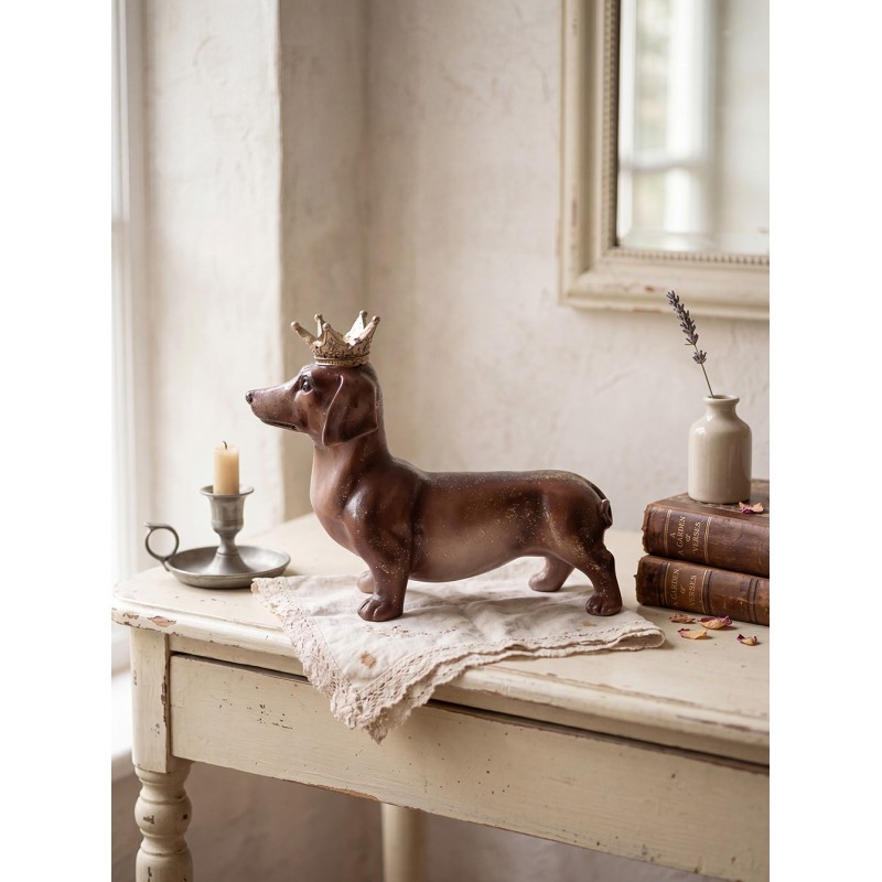 Clayre & Eef Dekorationsfigur Hund Dackel 35x14x28 cm Braun Kunststoff