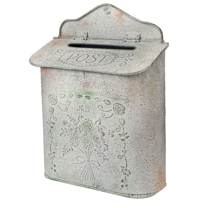 Clayre & Eef Brievenbus 26x10x35 cm Grijs IJzer Bloemen