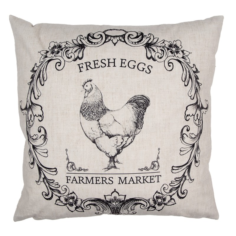 Clayre & Eef Federa per cuscino 45x45 cm Beige Nero Poliestere Gallo