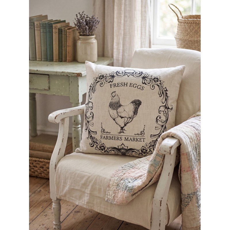 Clayre & Eef Federa per cuscino 45x45 cm Beige Nero Poliestere Gallo