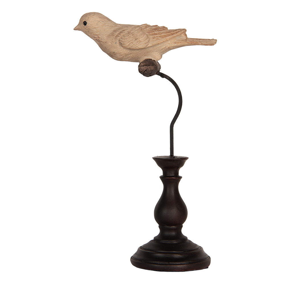 Clayre & Eef Decoratie Beeld Vogel 12x7x21 cm Beige Kunststof afbeelding
