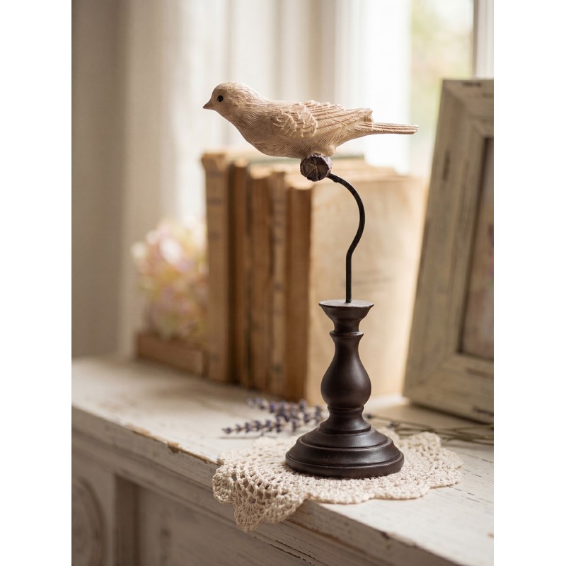 Clayre & Eef Decorative Figurine Bird 12x7x21 cm Beige Plastic