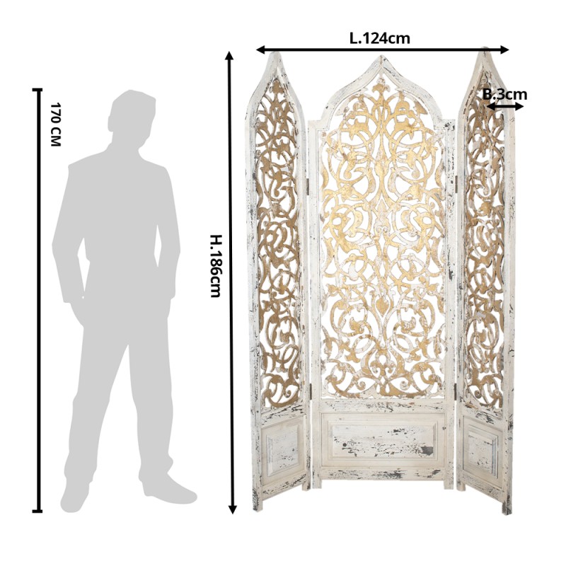 Clayre & Eef Room Divider 124x186 cm White Gold colored Wood