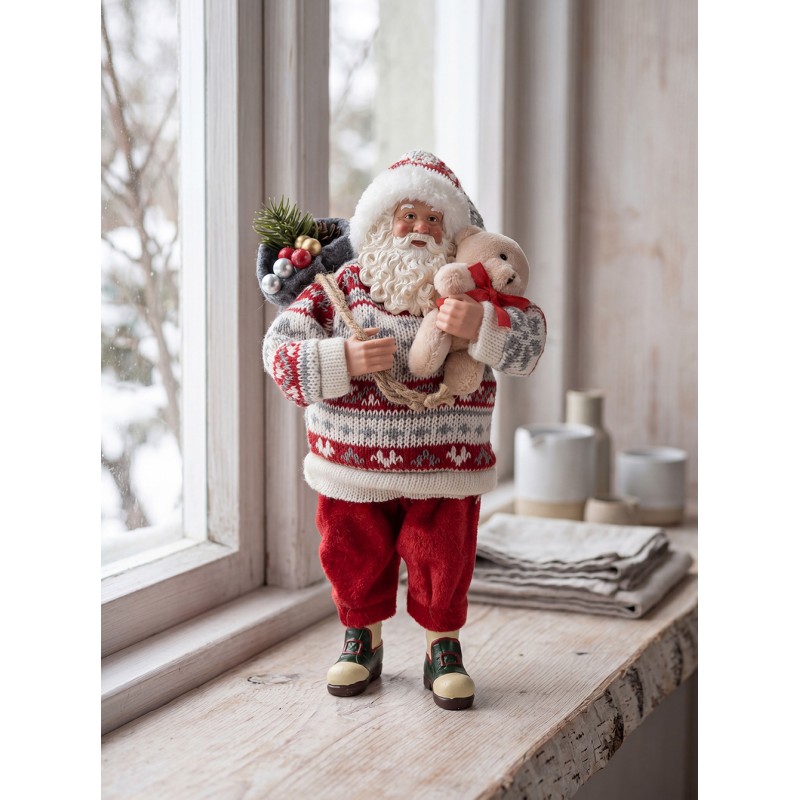 Clayre & Eef Décoration de Noël Image Père Noël 13x10x28 cm Rouge Textile