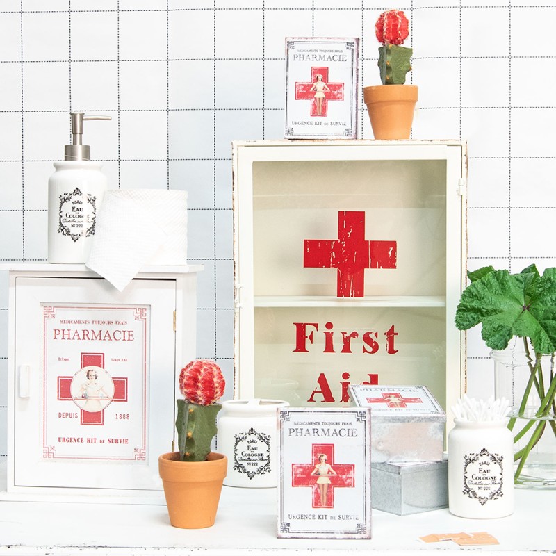 Clayre & Eef Armadietto per medicinali 24x13x30 cm Bianco Legno
