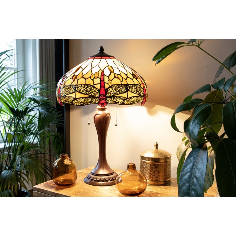 Lumilamp Pied de lampe lampe de table Tiffany Ø 17x60 cm Marron Plastique