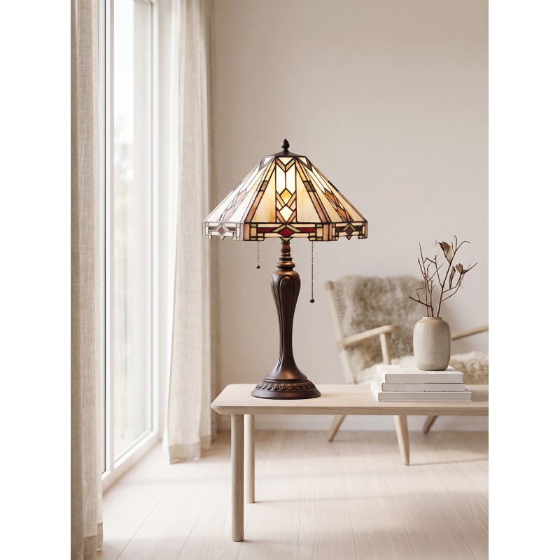 Lumilamp Pied de lampe lampe de table Tiffany Ø 17x60 cm Marron Plastique