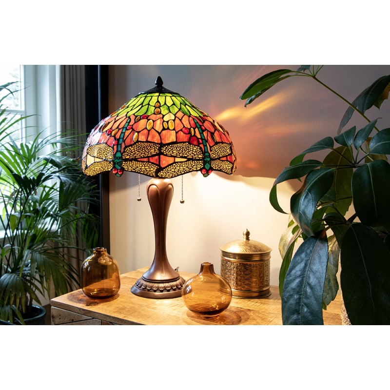 Lumilamp Pied de lampe lampe de table Tiffany Ø 17x60 cm Marron Plastique